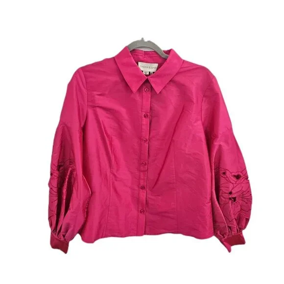 NWT Sachin & Babi Astor Top Embroidered Taffeta Button Down Blouse Fuchsia M